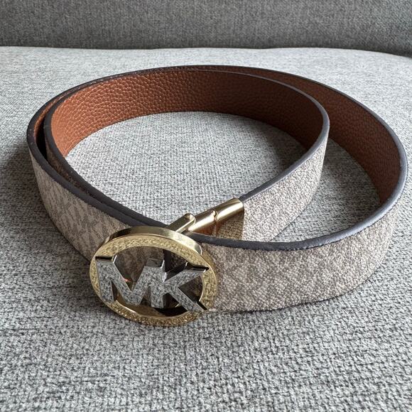 Michael Kors Signature Monogram Twist MK Logo Reversible Belt Vanilla To Luggage main image 12